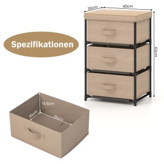 Costway  Κομοδίνο με υφασμάτινα συρτάρια και μεταλλικό σκελετό καφέ...