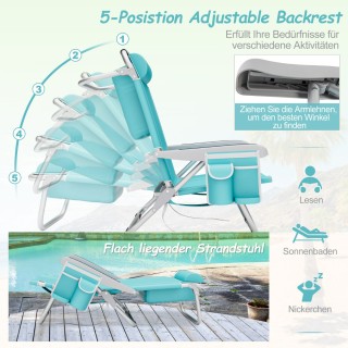 Costway Πτυσσόμενη Καρέκλα Παραλίας Ρυθμιζόμενη με Μαξιλάρι και Απο...