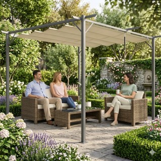 BAKAJI Πέργκολα Κιόσκι Κήπου 3x3 Μέτρα Μπεζ, Αντιηλιακή και Αδιάβρο...