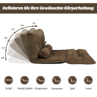 Costway Καφέ Πτυσσόμενος Καναπές-Κρεβάτι Δαπέδου με 2 Μαξιλάρια & Ρ...