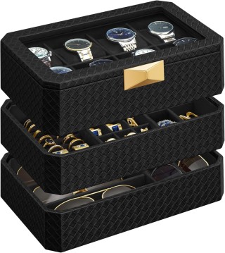 Κουτί Ρολογιών 8 Θέσεων 3 Επίπεδα 16.3 x 27.3 x 20.5 cm Μαύρο JWB02...