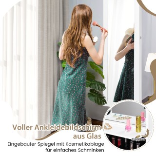 Costway Λευκός Καθρέπτης Κοσμηματοθήκης με Επενδυμένα Ράφια, Γάντζο...