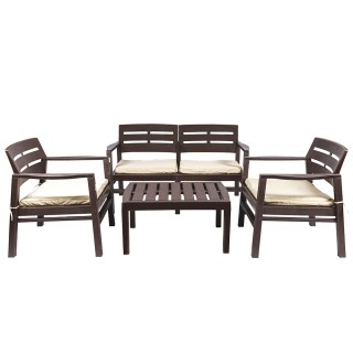 Galileo Σετ κήπου 4 θέσεων καφέ από πλαστικό PP με εφέ ξύλου και μπ...