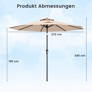 Costway Καφετής Ομπρέλα Κήπου με Μανιβέλα Ø270 cm Διπλά Ρυθμιζόμενη...