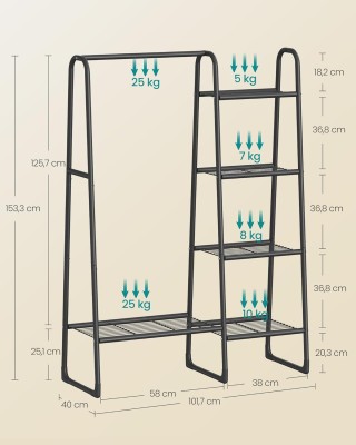 Μεταλλική Κρεμάστρα Ρούχων με Ράφια Αποθήκευσης 101,5x40x153,5cm – ...