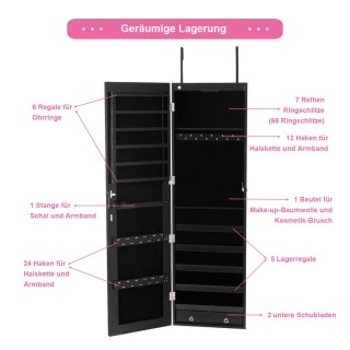 Costway  Πρακτική Ντουλάπα Κοσμημάτων με Καθρέφτη και LED Φωτισμό J...