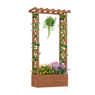 Costway Ξύλινο υπερυψωμένο παρτέρι με πέργκολα και στέγαστρο, ελεύθ...