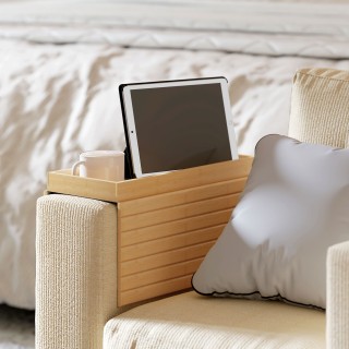 HOMCOM Bamboo Ξύλινος Δίσκος Καναπέ για Μπράτσο, Ευέλικτο Χαλάκι με...