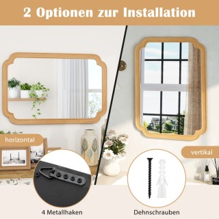 Costway  Ορθογώνιος Επιτοίχιος  Καθρέφτης με Ξύλινο Πλαίσιο 90 x 60...