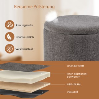 Costway Γκρι Στρογγυλό Υποπόδιο με Αποσπώμενο Καπάκι & Ξύλινα Πόδια...