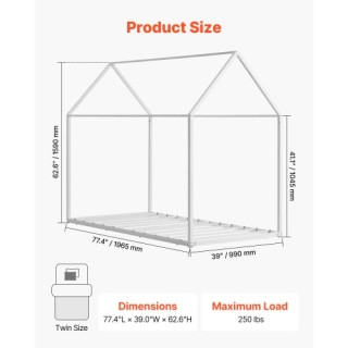 VEVOR Μεταλλικό Παιδικό Κρεβάτι Δαπέδου με Σκεπή - Χρώμα Λευκό HGCB... VEVOR Μεταλλικό Παιδικό Κρεβάτι Δαπέδου με Σκεπή - Χρώμα Λευκό HGCB...