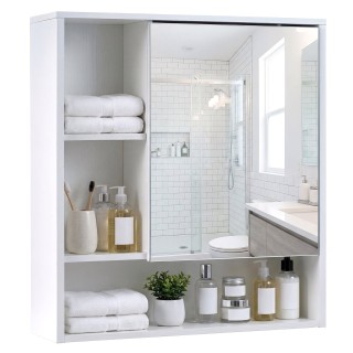 Costway Ντουλάπι τοίχου με καθρέφτη και 3 ανοιχτά ράφια, λευκό, 61 ...