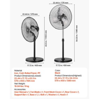 VEVOR 20 Βιομηχανικός Ανεμιστήρας Ορθοστάτης 3 Ταχυτήτων με Ρυθμιζό... VEVOR 20 Βιομηχανικός Ανεμιστήρας Ορθοστάτης 3 Ταχυτήτων με Ρυθμιζό...