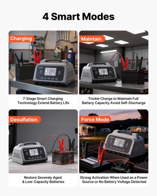 VEVOR Έξυπνος Φορτιστής Μπαταρίας 20A για 6V 12V 24V (LiFePO4, Μολύ...