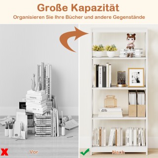 Costway Υψηλή, λευκή, ξύλινη βιβλιοθήκη με ρομβική δομή, πέντε ραφι... Costway Υψηλή, λευκή, ξύλινη βιβλιοθήκη με ρομβική δομή, πέντε ραφι...