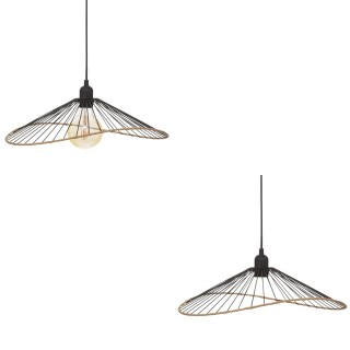 Atmosphera Κρεμαστό Φωτιστικό Μονόφωτο Μαύρο με Δερμάτινη Λεπτομέρε...