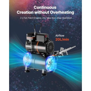 VEVOR Σετ Αερογράφου με Αεροσυμπιεστή 1/6 HP, 3 Αερογράφους, 3 Μύτε...