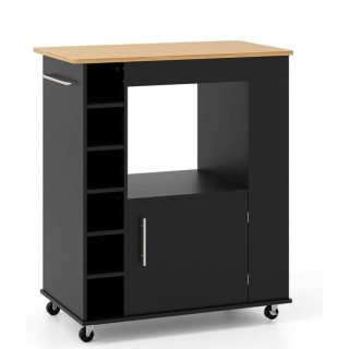 Costway Μαύρο τρόλεϊ κουζίνας με ροδάκια, επιφάνεια εργασίας, θήκη ...