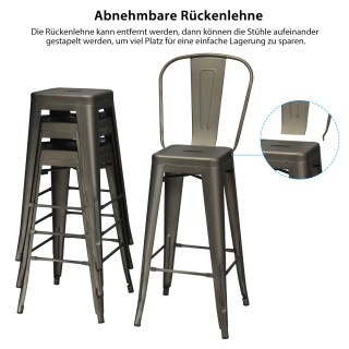 Costway Σετ 4 Μεταλλικές Καρέκλες Εστιατορίου με Αποσπώμενη Πλάτη &...