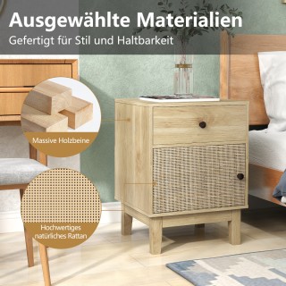 Costway Μποέμ Ρατάν Κομοδίνο με Συρτάρι και Ντουλάπι HU10765NA