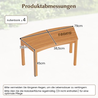Costway Σετ 4 ξύλινα παγκάκια κήπου χωρίς πλάτη, καμπύλα, φυσικό χρ...