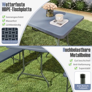 Costway Πτυσσόμενο Γκρι Τραπέζι Κάμπινγκ 180 x 74cm με Λαβή Μεταφορ...