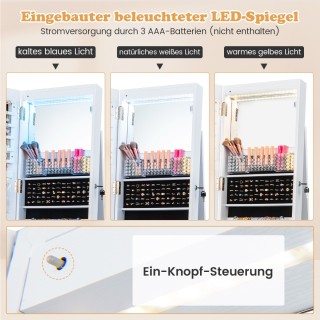 Costway Λευκή Κλειδωμένη Κοσμηματοθήκη με Ενσωματωμένο Καθρέφτη Μακ...