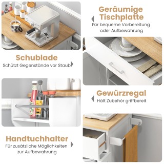 Costway Κινητό Τρόλεϊ Κουζίνας με Συρτάρι, Ράφι Μπαχαρικών και Κρεμ...