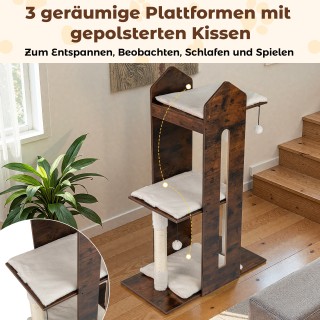 Costway Ξύλινος Ονυχοδρόμιο 120 cm με Στύλους Σιζάλ & Κρεμαστά Μπαλ...