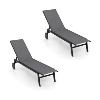 Costway Σετ 2 Ξαπλώστρες με Ρυθμιζόμενη Πλάτη και Ρόδες για τον Κήπ...