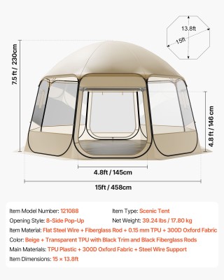 VEVOR Διαφανές Popup Σκηνή Bubble, 4.58 x 4.32 μ - Πανοραμική Σκηνή... VEVOR Διαφανές Popup Σκηνή Bubble, 4.58 x 4.32 μ - Πανοραμική Σκηνή...