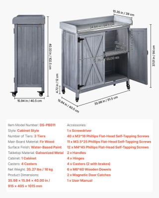 VEVOR Ξύλινος Πάγκος Κηπουρικής Εξωτερικού Χώρου με Γαλβανισμένη Σι...