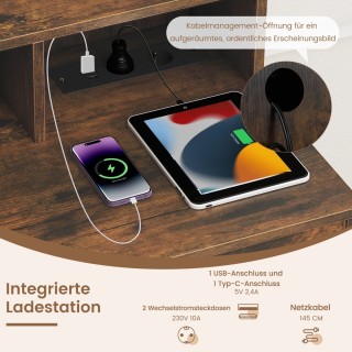 Costway Τουαλέτα Μακιγιάζ με Σκαμπό & LED Καθρέφτης 3 Χρωμάτων & Στ...