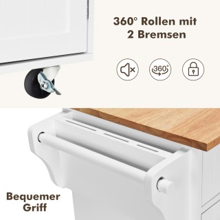 Costway Λευκός Τροχήλατος Πάγκος Κουζίνας 122 x 46 x 92,3 εκ. KC547...