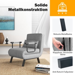 Costway  Καναπές-κρεβάτι με 5 θέσεις ανάκλισης ανοιχτό γκρι 70x75x4...