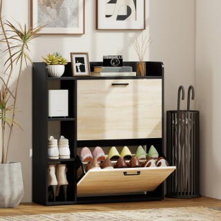 HOMCOM Λεπτή Παπουτσοθήκη με 2 Ανακλινόμενα Συρτάρια και 3 Ανοιχτού...