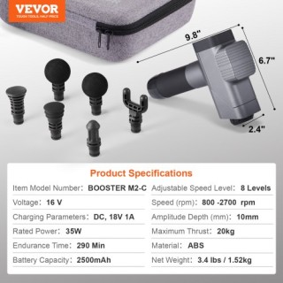 VEVOR Πιστόλι Μασάζ με 8 Ταχύτητες και 6 Κεφαλές  JMQ3200RPMXXOZDK1V2