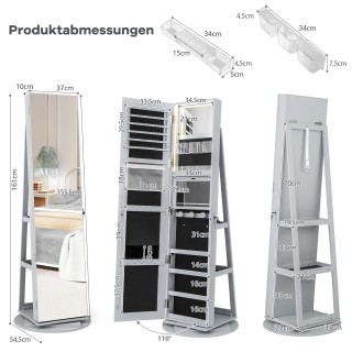 Costway Περιστρεφόμενη Κοσμηματοθήκη 360° με Τρίχρωμο LED Φωτισμό, ...