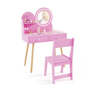 Costway Σετ Μακιγιάζ Τουαλέτας για Παιδιά με Φωτιζόμενο Καθρέφτη κα...