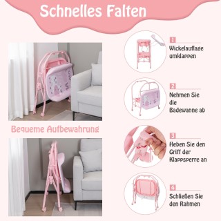 Costway Πτυσσόμενο Ροζ Τραπέζι Αλλαγής με Μπανιέρα και Επιφάνεια Αλ... Costway Πτυσσόμενο Ροζ Τραπέζι Αλλαγής με Μπανιέρα και Επιφάνεια Αλ...