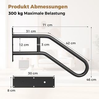 Costway Χειρολισθήρας Εισόδου για 1-3 Σκαλοπάτια U-σχήματος, Τοίχος...
