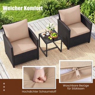 Costway Σετ κήπου από ρατάν με 2 καρέκλες, μαξιλάρια και γυάλινο τρ...