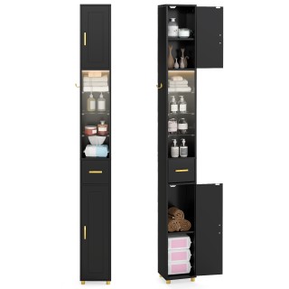 Costway Ντουλάπι Μπάνιου με Φωτισμό, Συρτάρι & 3 Γυάλινα Ράφια 181 ...