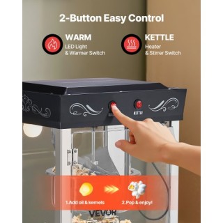 VEVOR Επιτραπέζια Μηχανή Ποπ Κορν 800W με Κάδο 0.2kg Μαύρο TSBMHJHS...