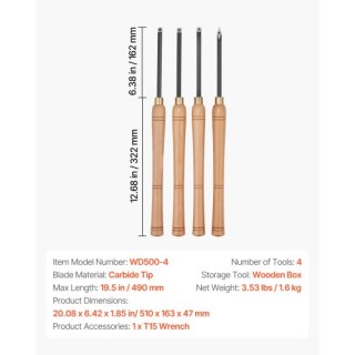 VEVOR Σετ 4 Εργαλεία Τόρνου με Καρβίδιο HSS και Ξύλινη Θήκη MBMGCDY...