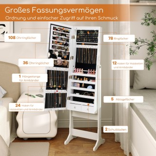 Costway Λευκή Ντουλάπα με LED Φωτισμό και Κλείδωμα για Κοσμήματα με... Costway Λευκή Ντουλάπα με LED Φωτισμό και Κλείδωμα για Κοσμήματα με...