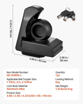 VEVOR Κλειδαριά Κοτσαδόρου Αντι-Κλοπής, Συμβατή με Συζεύκτες 46mm, ...