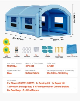 VEVOR Φουσκωτό Θάλαμο Βαφής 10 x 6 x 4 μ με Φίλτρο Αέρα για Αυτοκίν... VEVOR Φουσκωτό Θάλαμο Βαφής 10 x 6 x 4 μ με Φίλτρο Αέρα για Αυτοκίν...