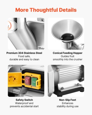 VEVOR Ηλεκτρικός Θρυμματιστής Φρούτων 550W SUS304, για Μήλα έως 70m...
