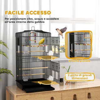 PawHut Κλουβί Πουλιών με Χερούλι, Αποσπώμενος Δίσκος, Ξύλινα Ορθοστ...